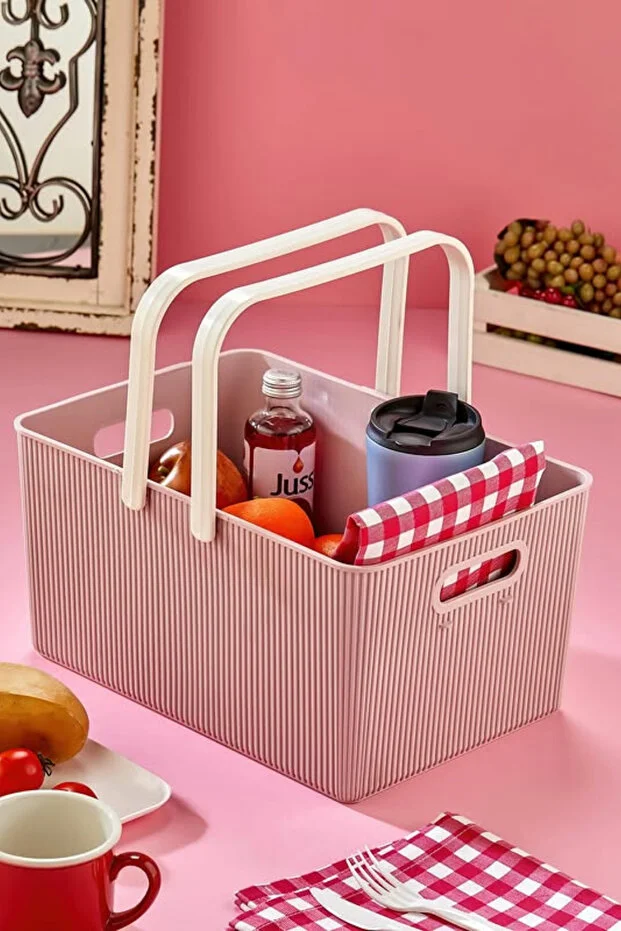 5 PARÇA PEMBE TAŞINABİLİR 17 LT. PİKNİK SEPETİ